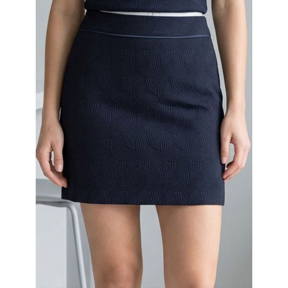 Ann Taylor Deep Purple Wool Blend Embroidered Circles Tailored Pencil Skirt -0